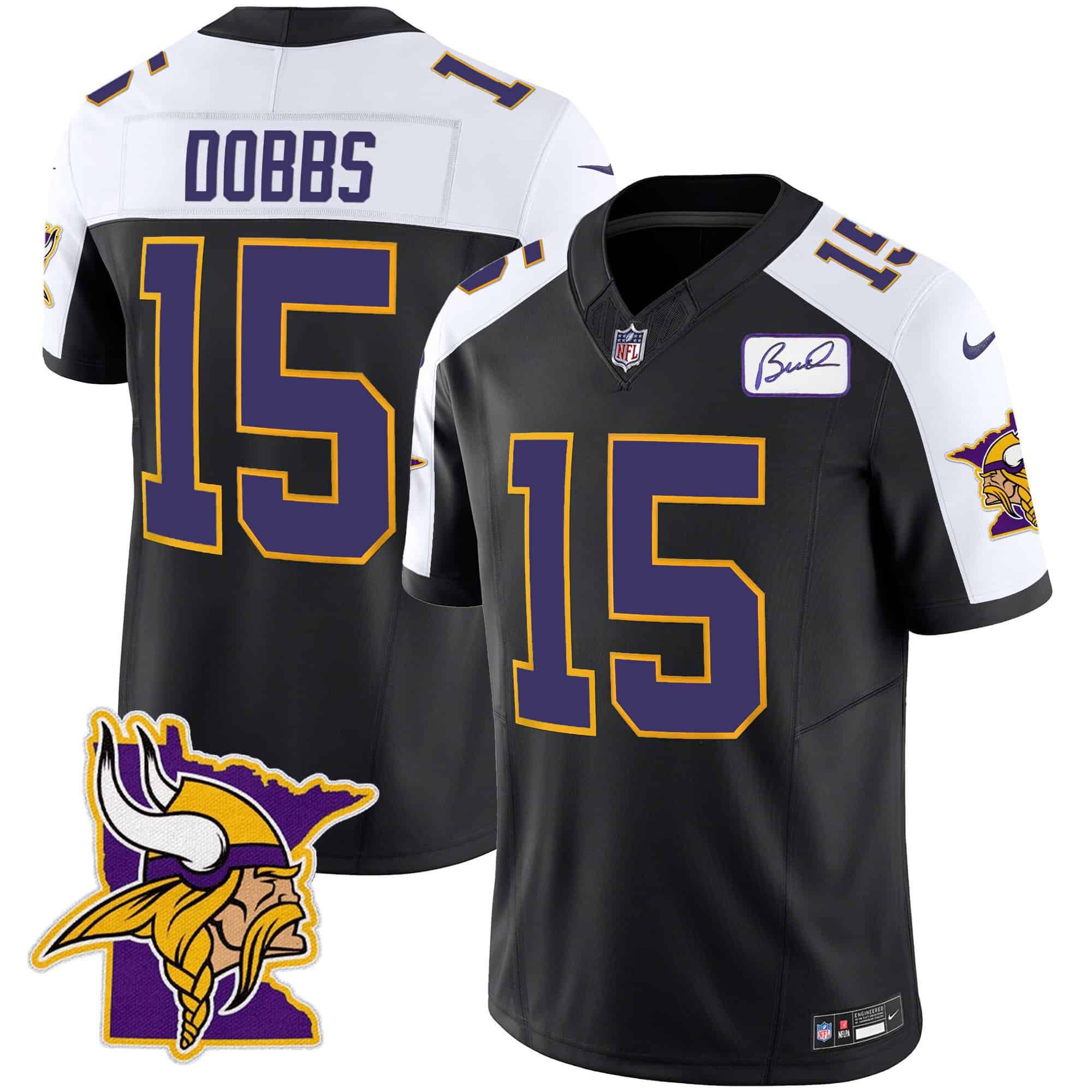 Men Minnesota Vikings #15 Dobbs Black 2024 Nike Patch Classic Limited NFL Jersey->indianapolis colts->NFL Jersey